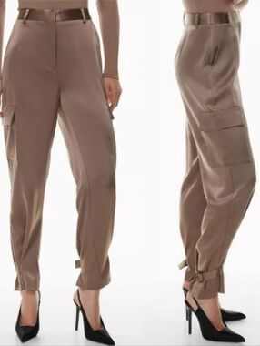 NWOT Aritzia Babaton Refined Satin Soot Brown High Waisted Cargo Pants Size 10